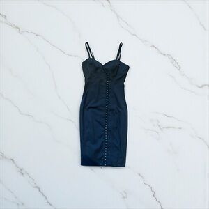 Y2K Black Bodycon Hook Eye Cocktail Dress Sultry Dark Feminine Small